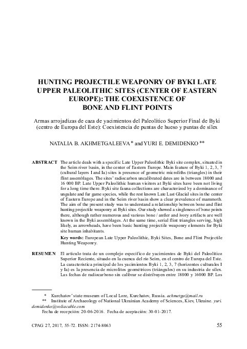 (PDF) Hunting projectile weaponry of Byki late upper Paleolithic sites ...