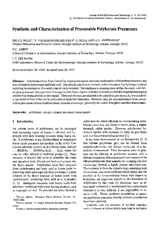 (PDF) Synthesis and characterization of processable polyborate precursors