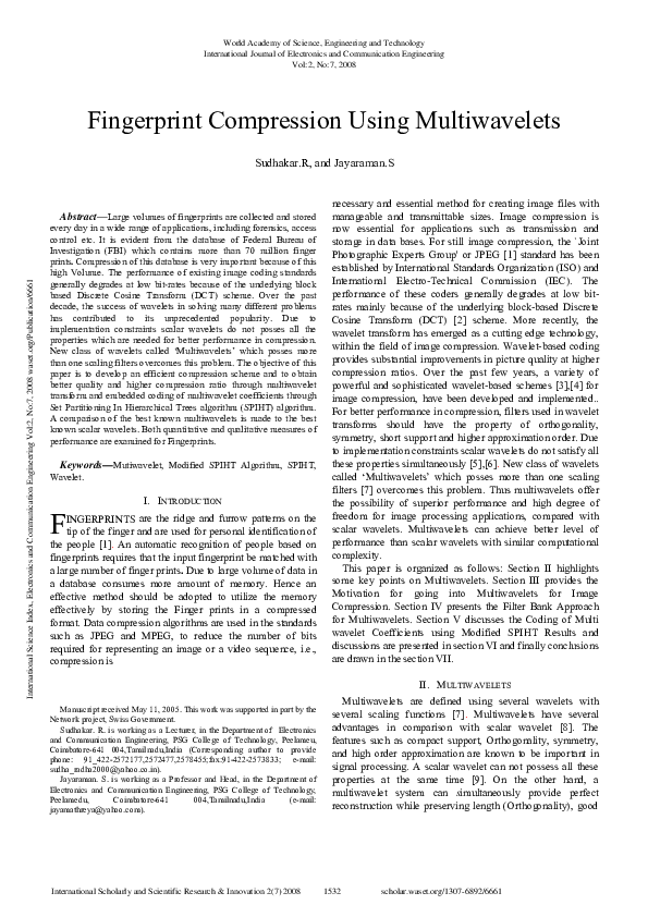 Pdf Fingerprint Compression Using Multiwavelets Pdf Fingerprint Compression Using Multiwavelets