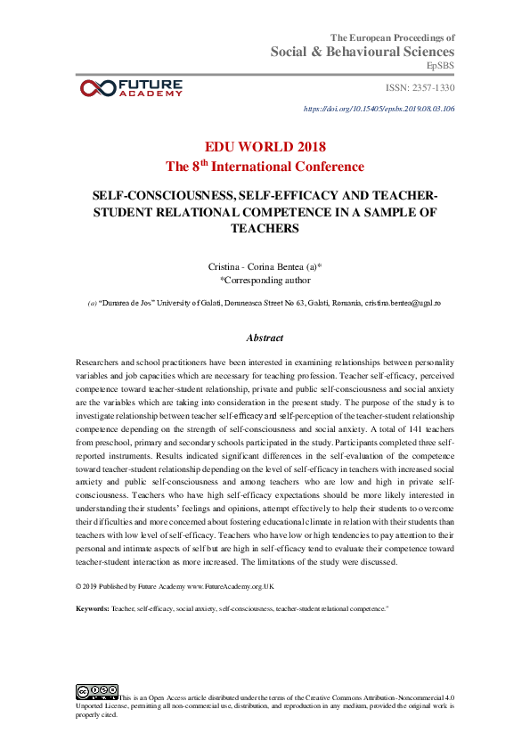 (PDF) Self-Consciousness, Self-Efficacy And Teacher-Student Relational ...