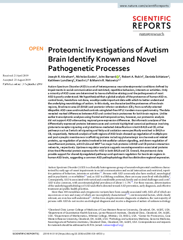 (PDF) Proteomic Investigations of Autism Brain Identify Known and Novel ...