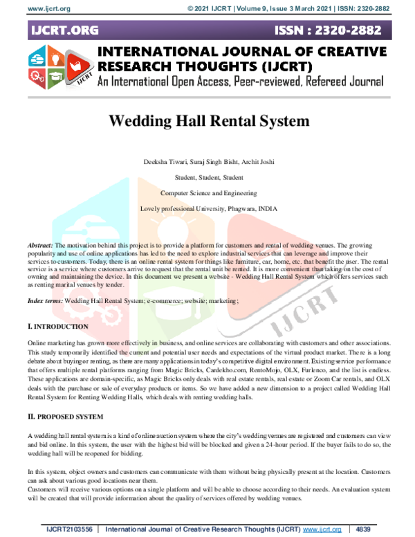 (PDF) Wedding Hall Rental System Suraj Bisht Academia.edu