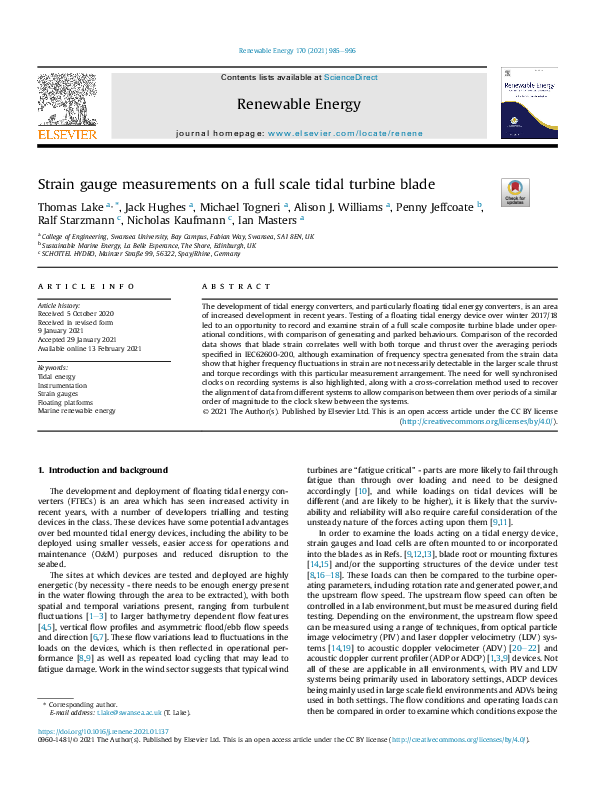 (PDF) Strain gauge measurements on a full scale tidal turbine blade