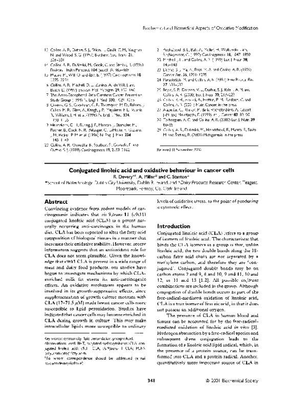 (PDF) Conjugated linoleic acid and oxidative behaviour in cancer cells