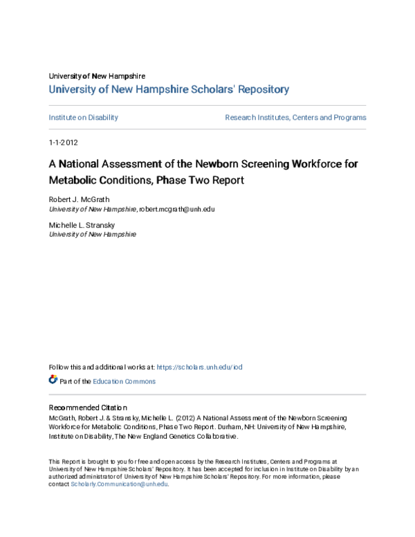 (PDF) A National Assessment of the Newborn Screening Workforce for ...