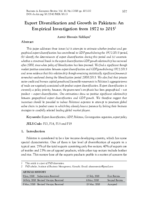 (PDF) Export Diversification and Growth in Pakistan: An Empirical ...
