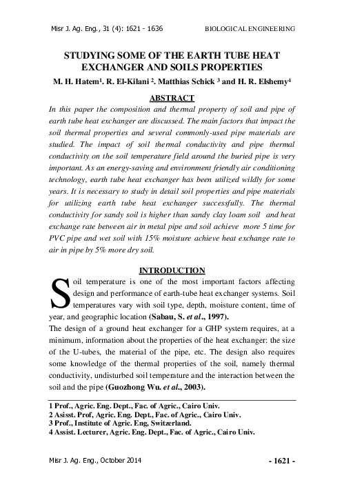 (PDF) Studying Some of the Earth Tube Heat Exchanger and Soils ...