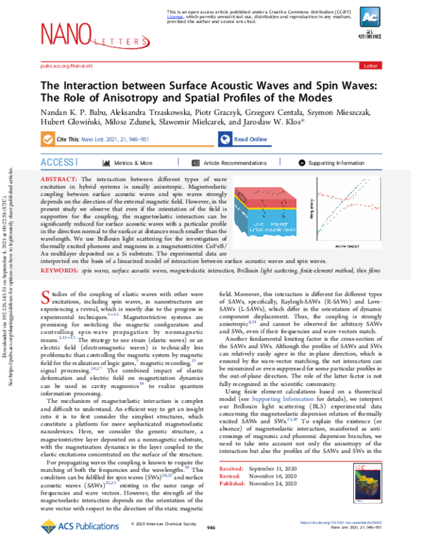 (PDF) The Interaction between Surface Acoustic Waves and Spin Waves ...