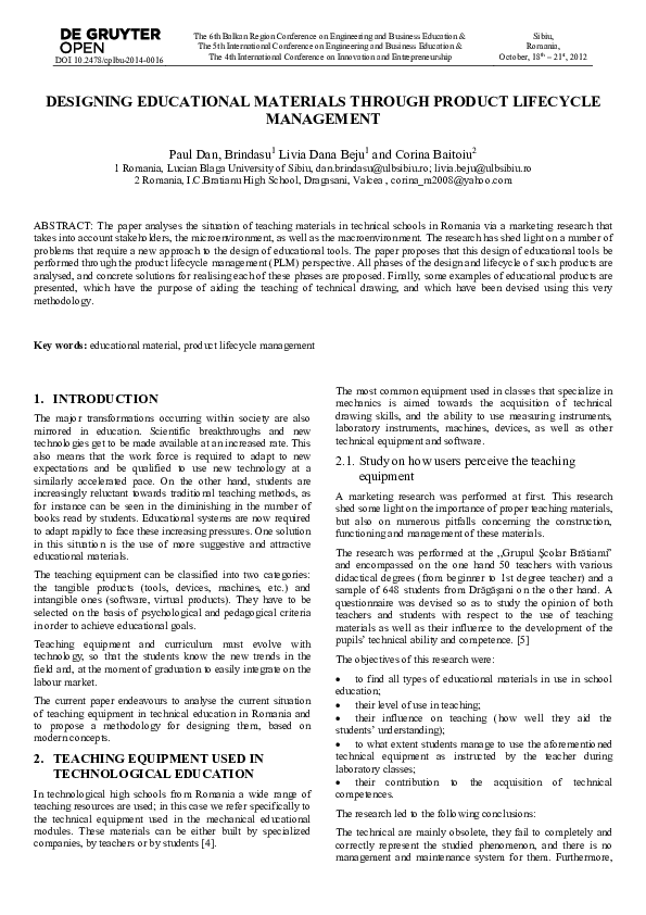 (PDF) Designing Educational Materials Through Product Lifecycle Management