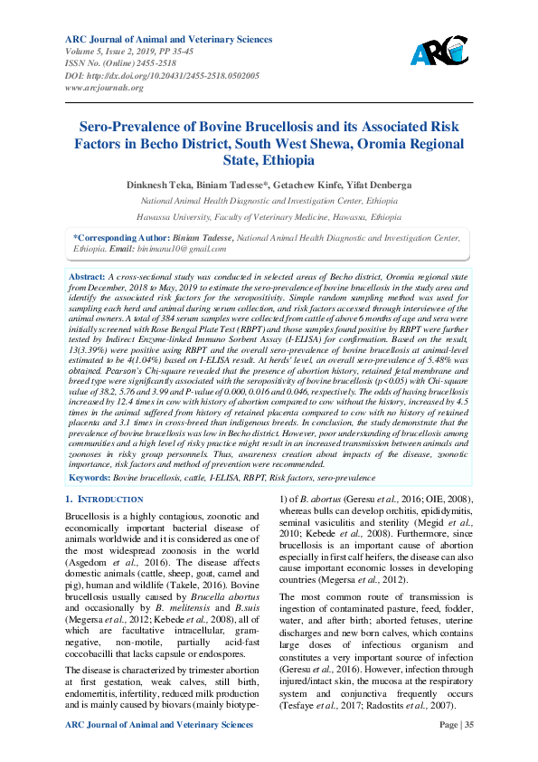 (PDF) Sero-Prevalence of Bovine Brucellosis and its Associated Risk ...