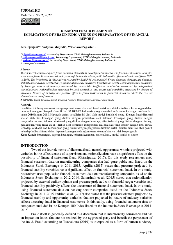 (PDF) Diamond Fraud Elements: Implication Of Fraud Indications On ...