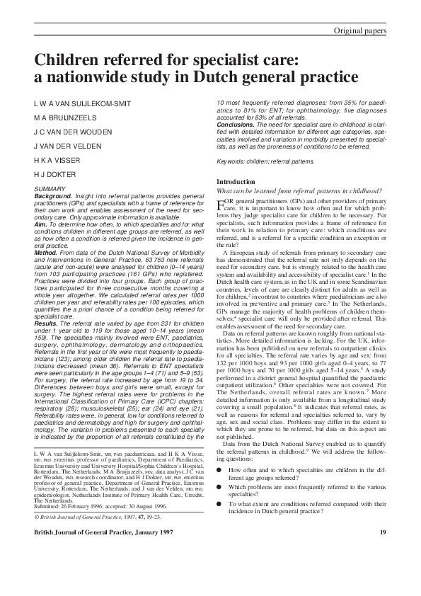 (PDF) Children referred for specialist care: a nationwide study in ...