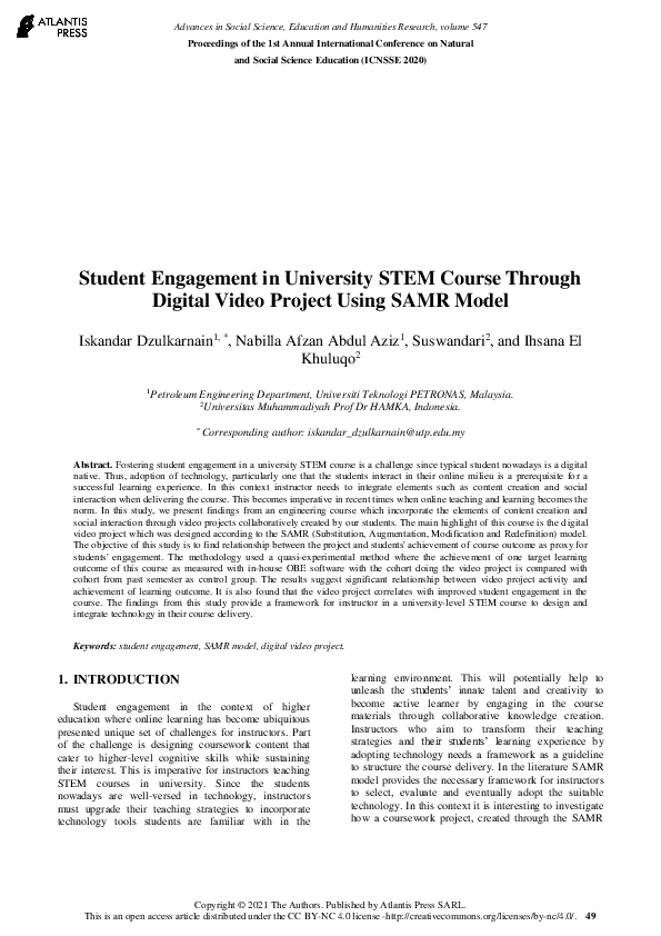 (PDF) Student Engagement in University STEM Course Through Digital ...