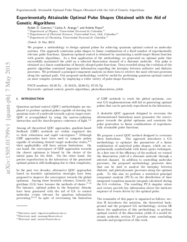 (PDF) Experimentally Attainable Optimal Pulse Shapes Obtained with the ...