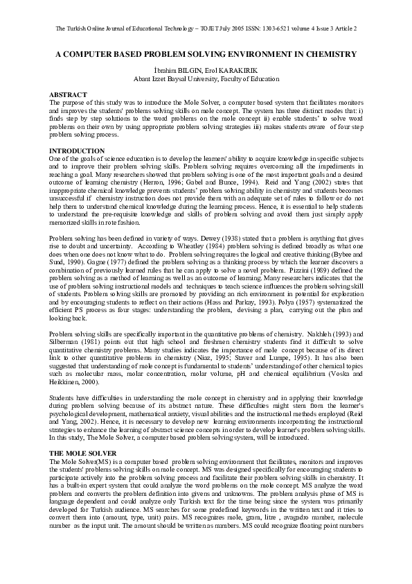 (PDF) A computer based problem solving environment in chemistry