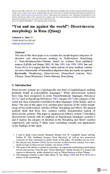 (PDF) “You and me against the world”: Direct-inverse morphology in Rma ...