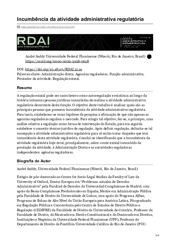 (PDF) Incumbência da atividade administrativa regulatória