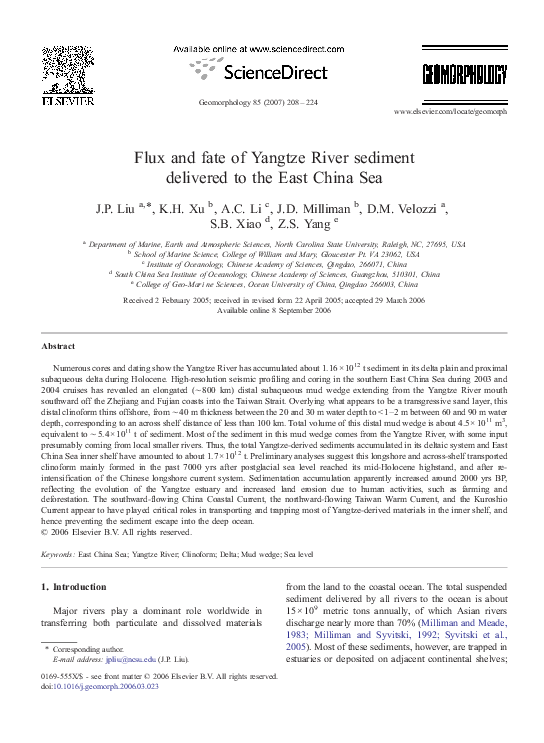 (PDF) Flux and fate of Yangtze River sediment delivered to the East ...