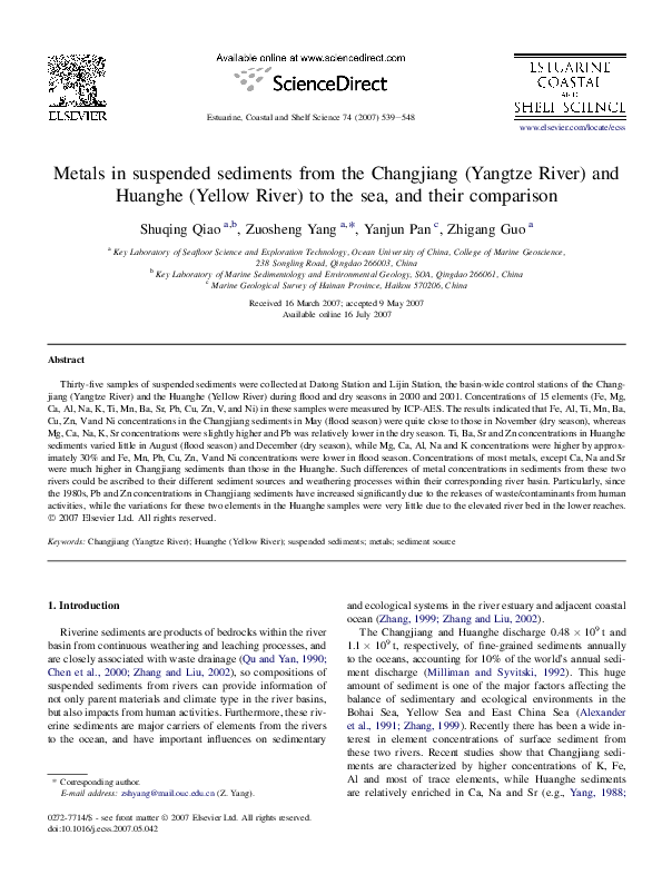 (PDF) Metals in suspended sediments from the Changjiang (Yangtze River ...