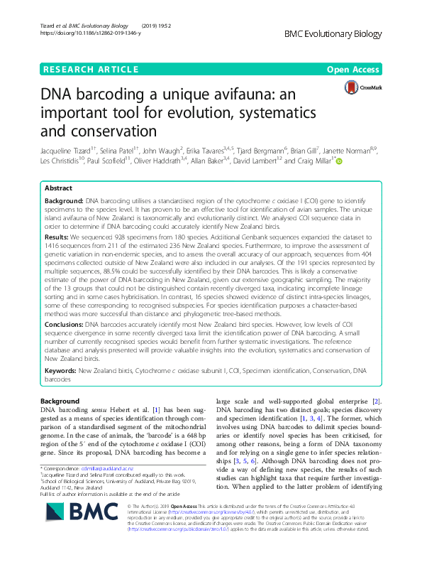 (PDF) DNA barcoding a unique avifauna: an important tool for evolution ...