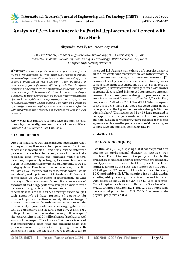 (PDF) Analysis of Pervious Concrete by Partial Replacement of Cement ...