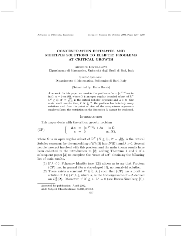 (PDF) Concentration estimates and multiple solutions to elliptic ...