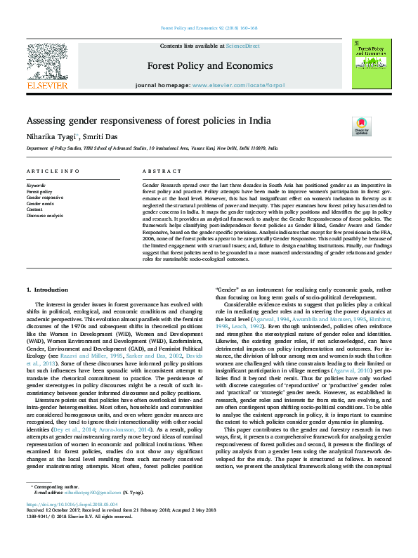 (PDF) Assessing gender responsiveness of forest policies in India