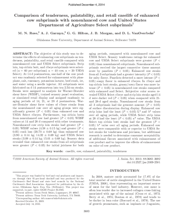 (PDF) Comparison of tenderness, palatability, and retail caselife of ...