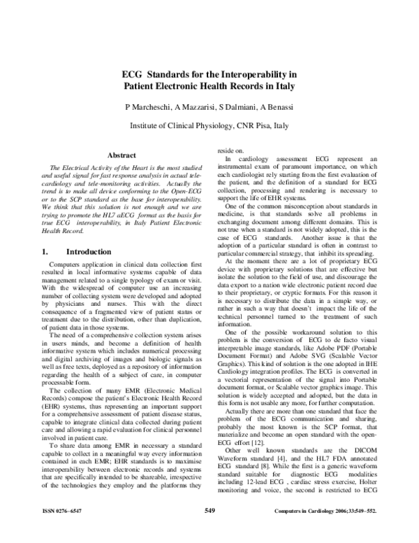 (PDF) ECG standards for the interoperability in patient electronic ...