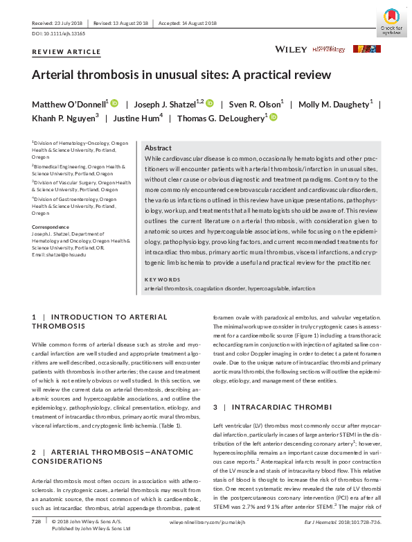 (PDF) Arterial Thrombosis in Unusual Sites: A practical review