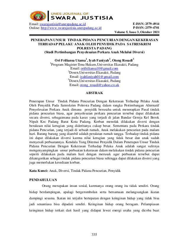 (PDF) Penerapan Unsur Tindak Pidana Pencurian Dengan Kekerasan Terhadap ...