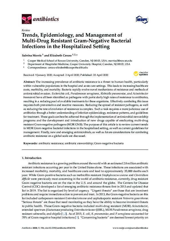(PDF) Trends, Epidemiology, and Management of Multi-Drug Resistant Gram ...