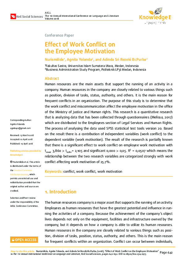 (PDF) Effect of Work Conflict on the Employee Motivation