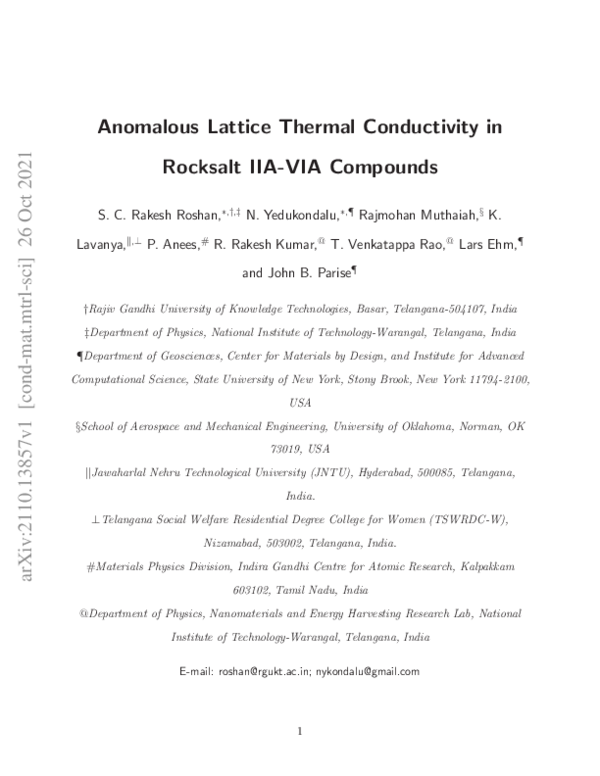 (PDF) Anomalous Lattice Thermal Conductivity in Rocksalt IIAVIA Compounds