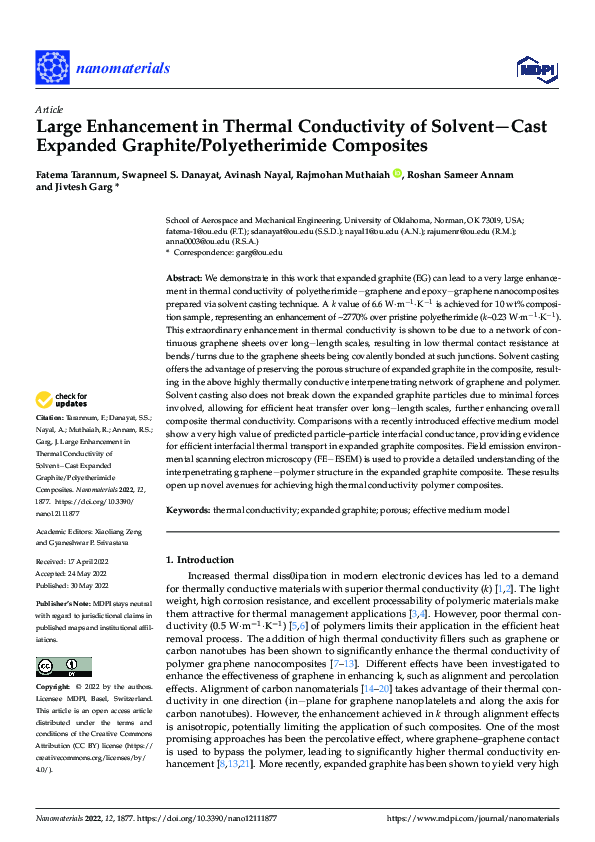 (PDF) Large Enhancement in Thermal Conductivity of Solvent−Cast ...