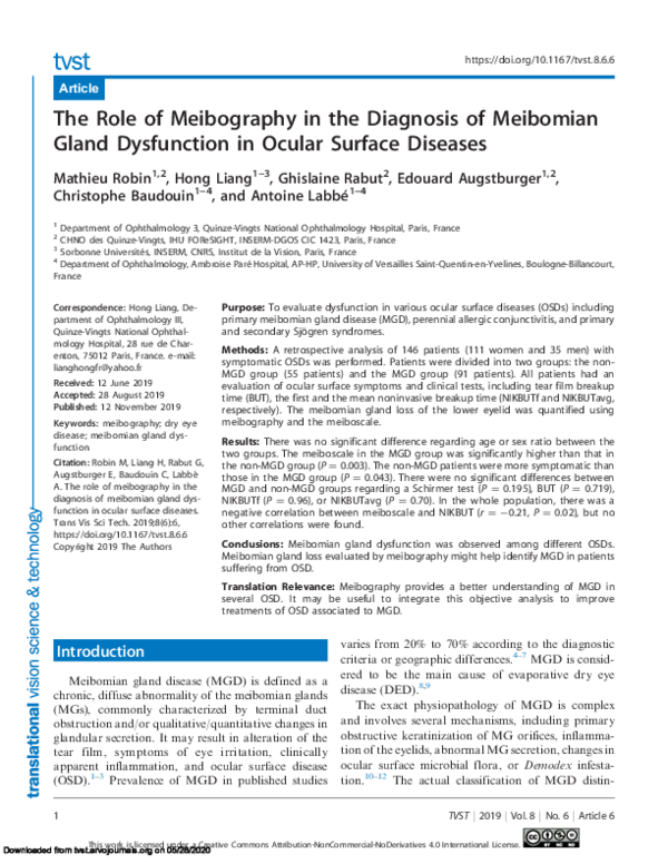 (PDF) The Role of Meibography in the Diagnosis of Meibomian Gland ...