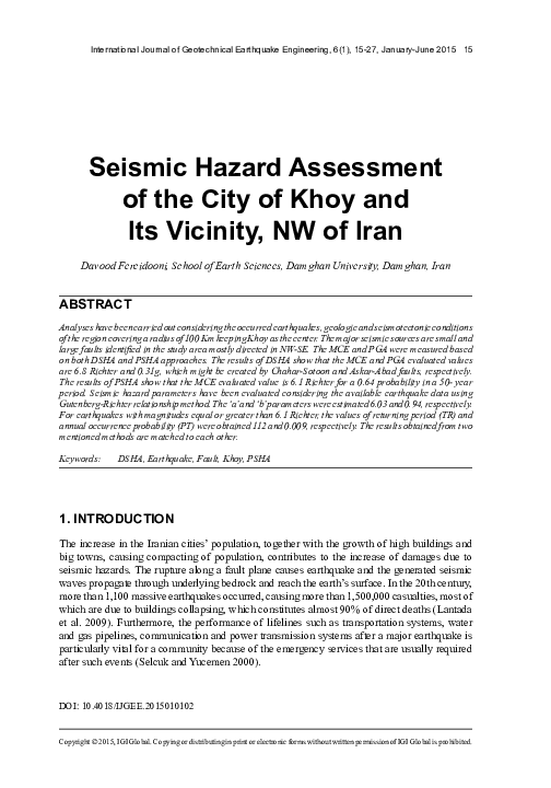 (PDF) Seismic Hazard Assessment of the City of Khoy and Its Vicinity ...