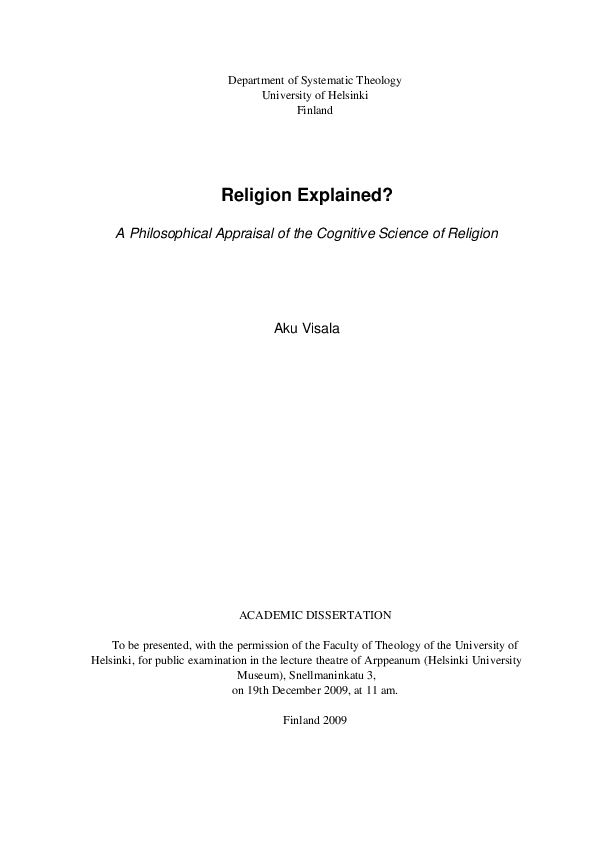 (PDF) Religion Explained?: A Philosophical Appraisal of the Cognitive ...