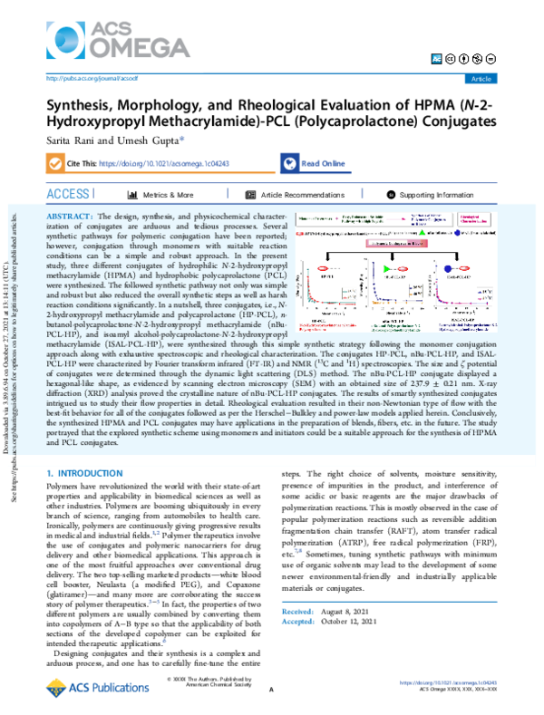 (PDF) Synthesis, Morphology, and Rheological Evaluation of HPMA (N-2 ...