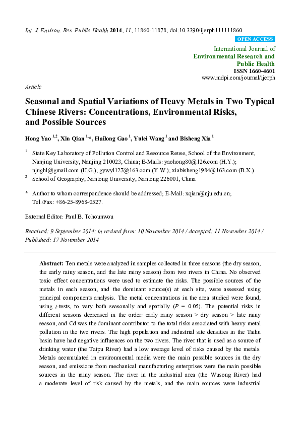 (PDF) Seasonal and Spatial Variations of Heavy Metals in the Spiny Rock ...