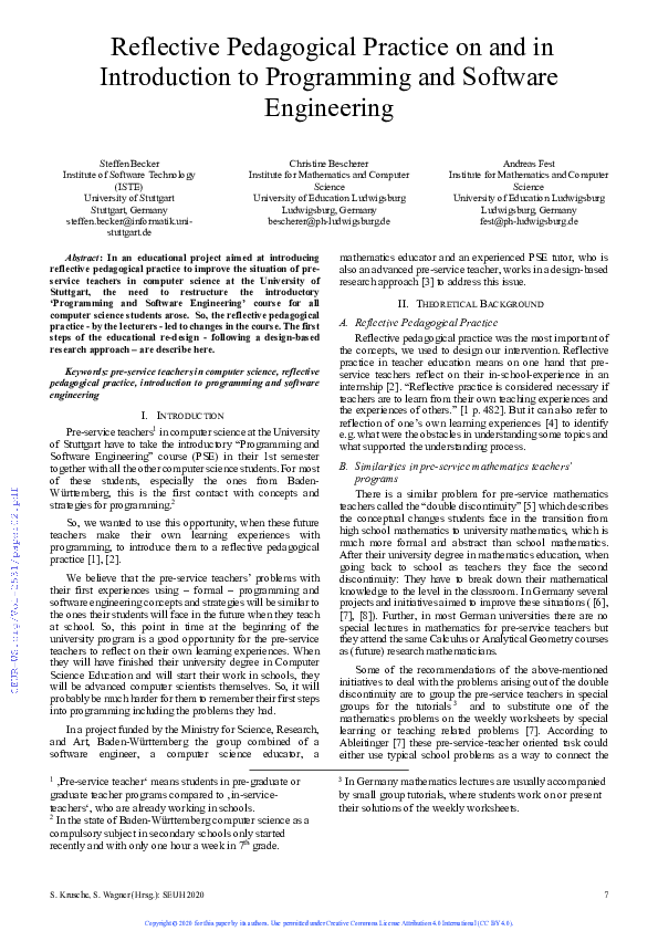 (PDF) Reflective Pedagogical Practice on and in Introduction to ...