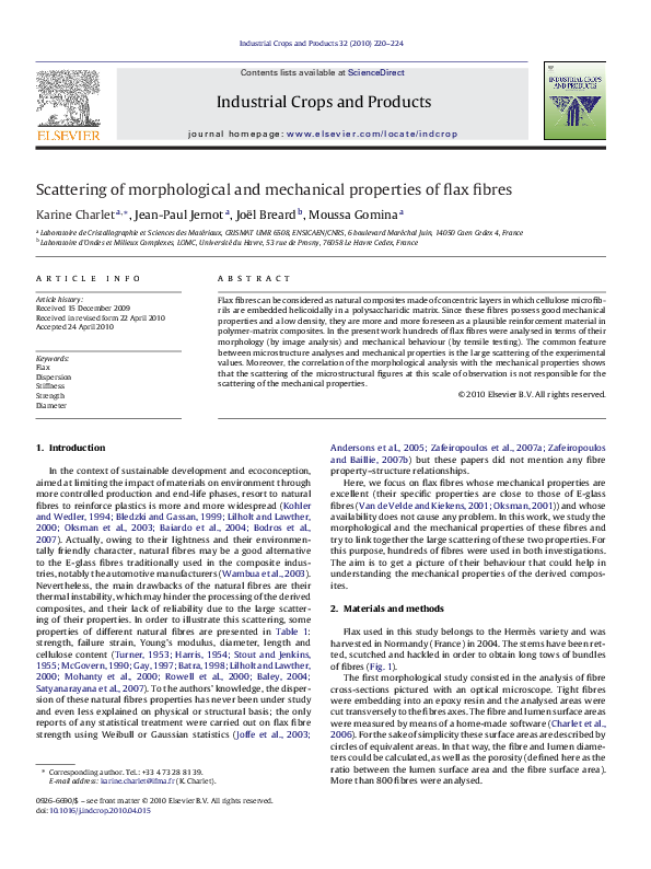 (PDF) Scattering of morphological and mechanical properties of flax fibres