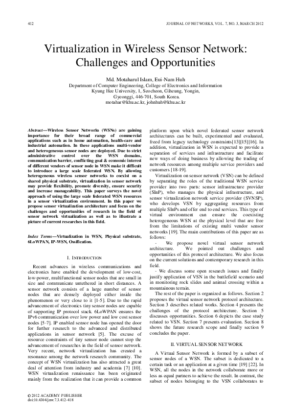 (PDF) Virtualization in Wireless Sensor Network Challenges and