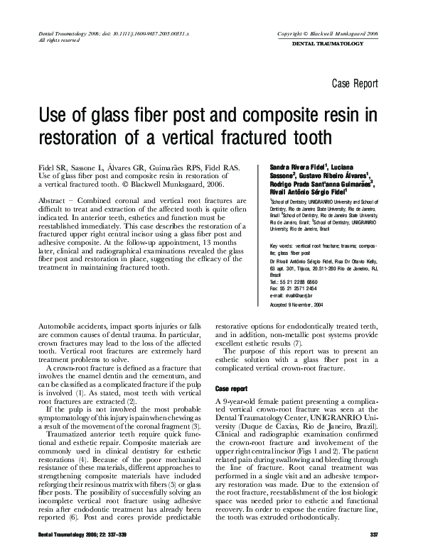 (PDF) Use of glass fiber post and composite resin in restoration of a ...