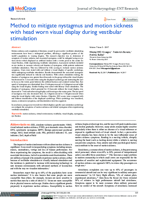 (PDF) Method to Mitigate Nystagmus and Motion Sickness with Head Worn