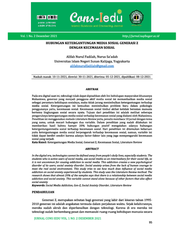 Pdf Hubungan Ketergantungan Media Sosial Generasi Z Dengan Kecemasan