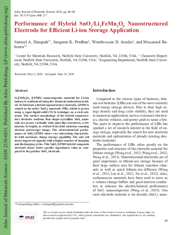 (PDF) Performance of hybrid SnO2/Li2FeMn3O8 nanostructured electrode ...