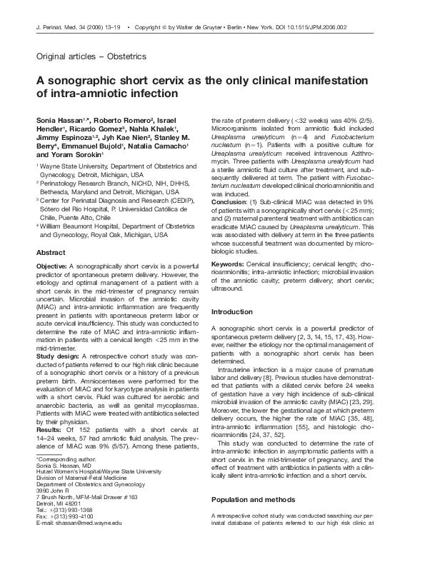 (PDF) A sonographic short cervix as the only clinical manifestation of