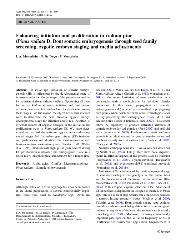 (PDF) Enhancing initiation and proliferation in radiata pine (Pinus ...