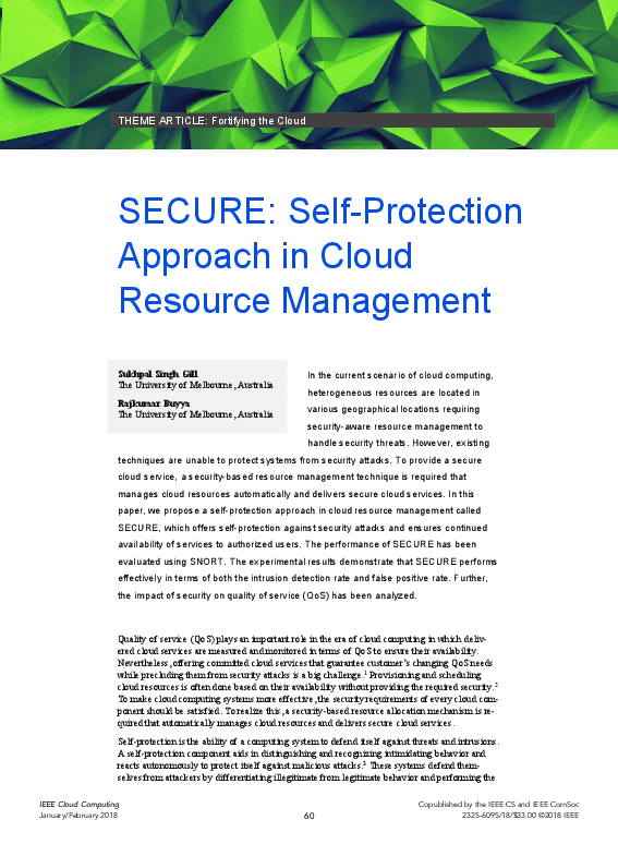 (PDF) SECURE: Self-Protection Approach in Cloud Resource Management ...